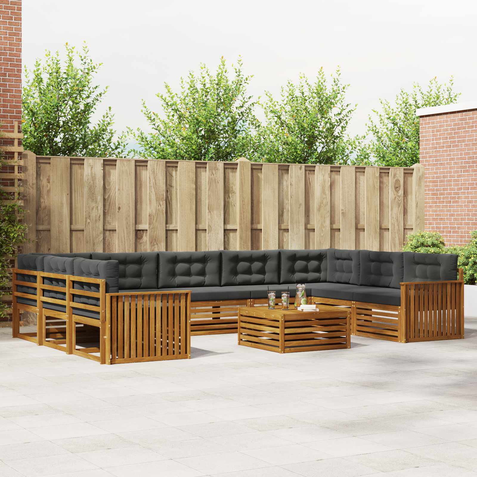 Outdoor-Sofagarnitur mit Kissen 10 pcs Natur und Anthrazit