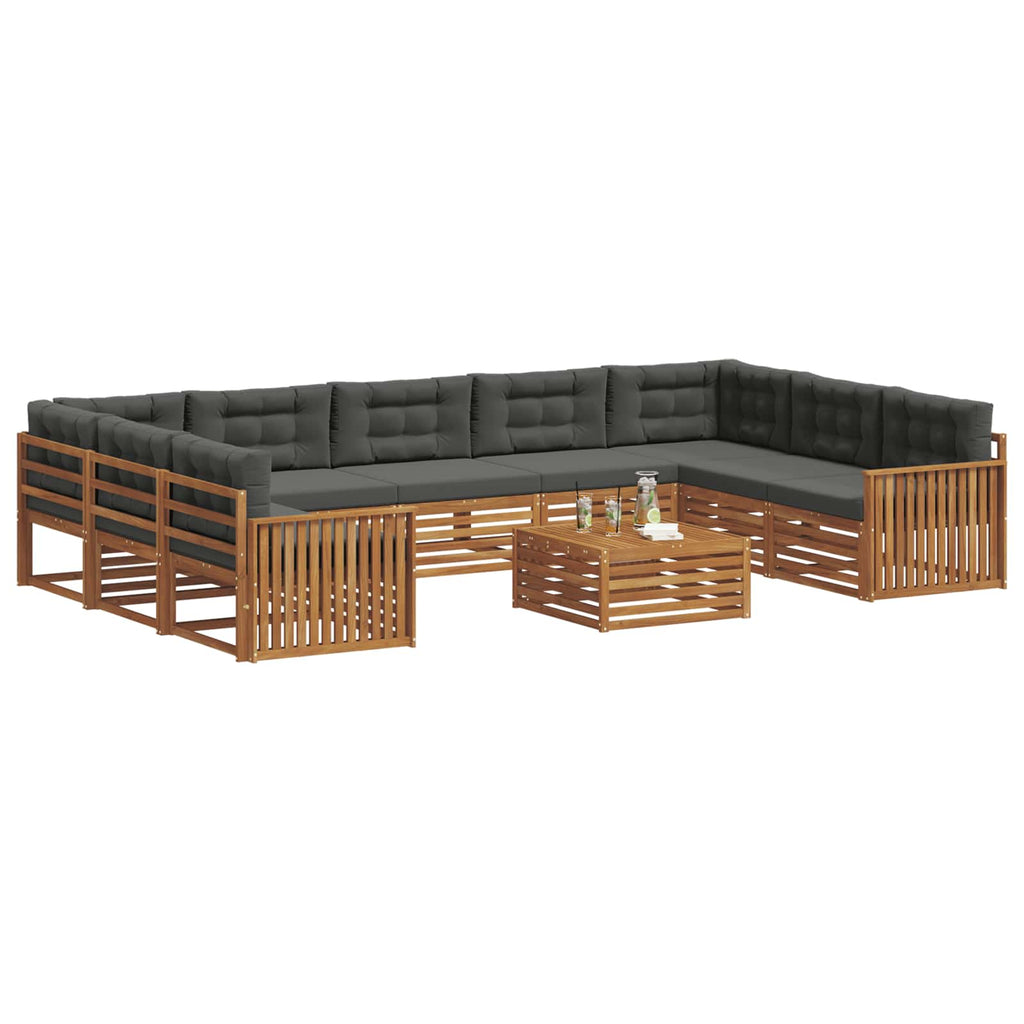 Outdoor-Sofagarnitur mit Kissen 10 pcs Natur und Anthrazit