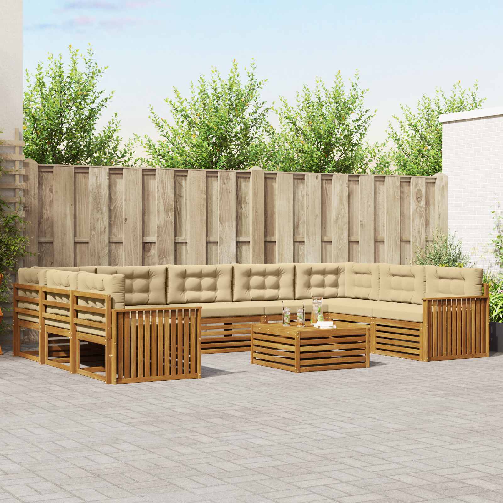 Outdoor-Sofagarnitur 10 pcs Natur und Beige Massivholz Akazie
