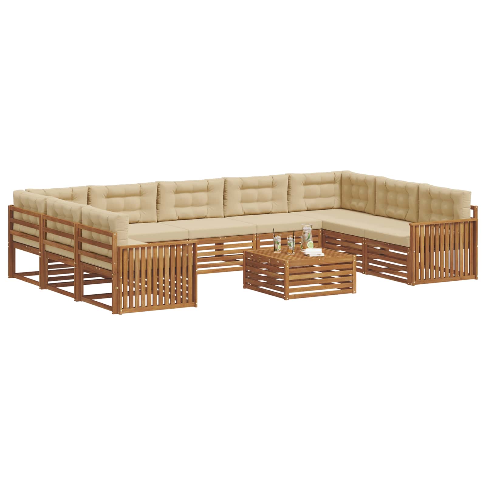 Outdoor-Sofagarnitur 10 pcs Natur und Beige Massivholz Akazie