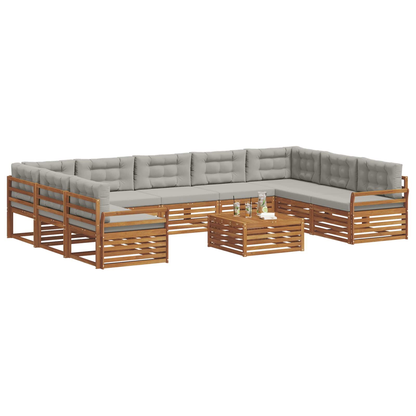 Outdoor-Sofagarnitur mit Kissen 10 pcs Natürlich und Hellgrau