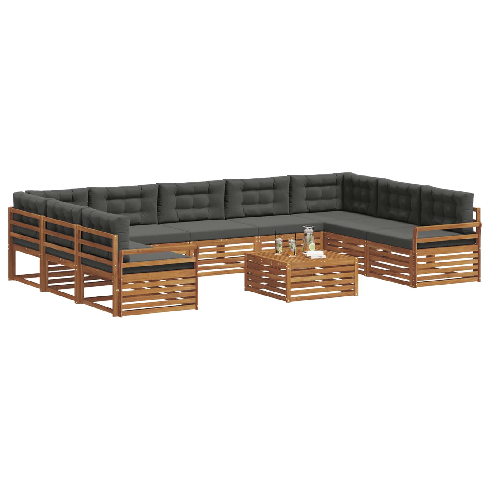 Outdoor-Sofagarnitur mit Kissen 10 pcs Natur und Anthrazit