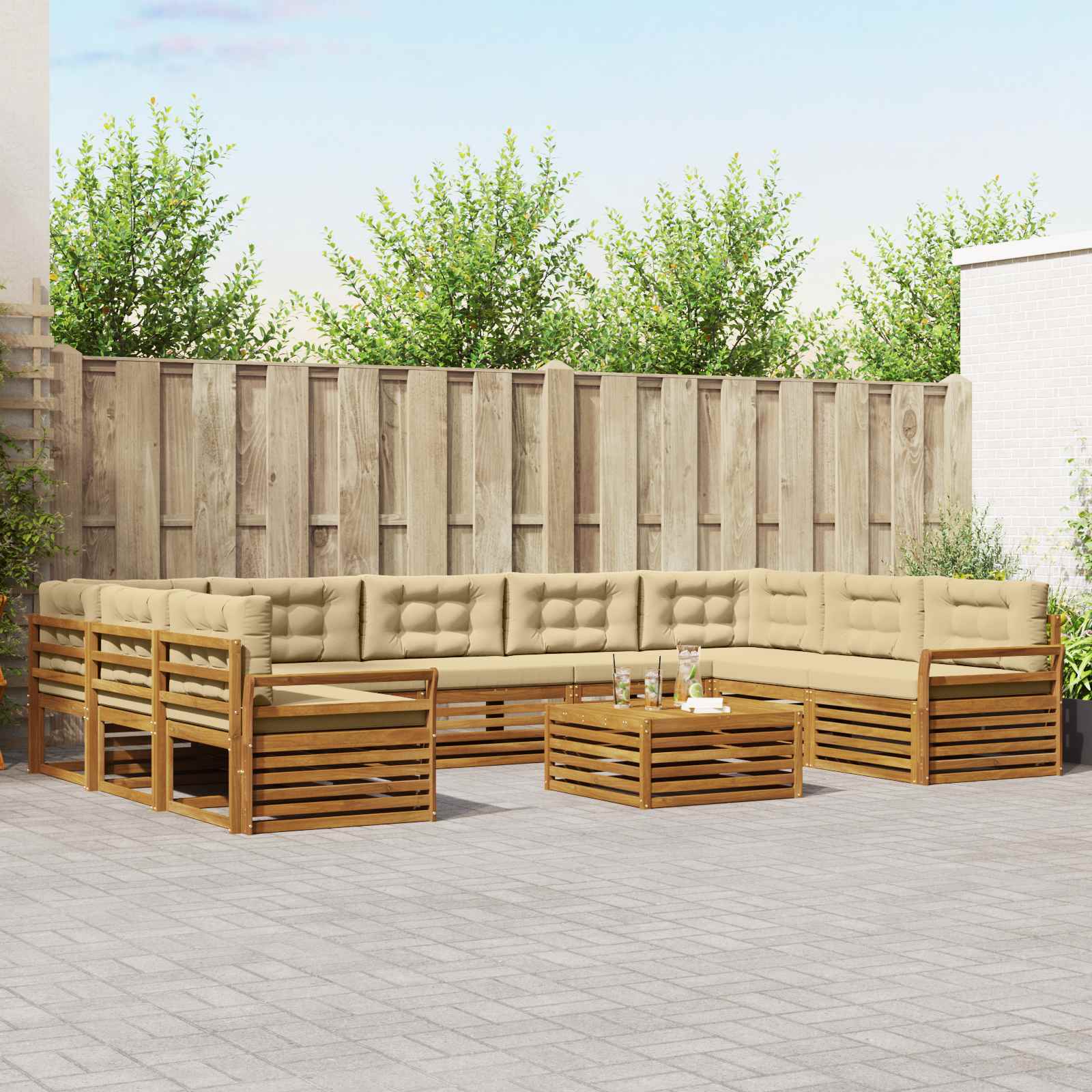 Outdoor-Sofagarnitur 10 pcs Natur und Beige Massivholz Akazie