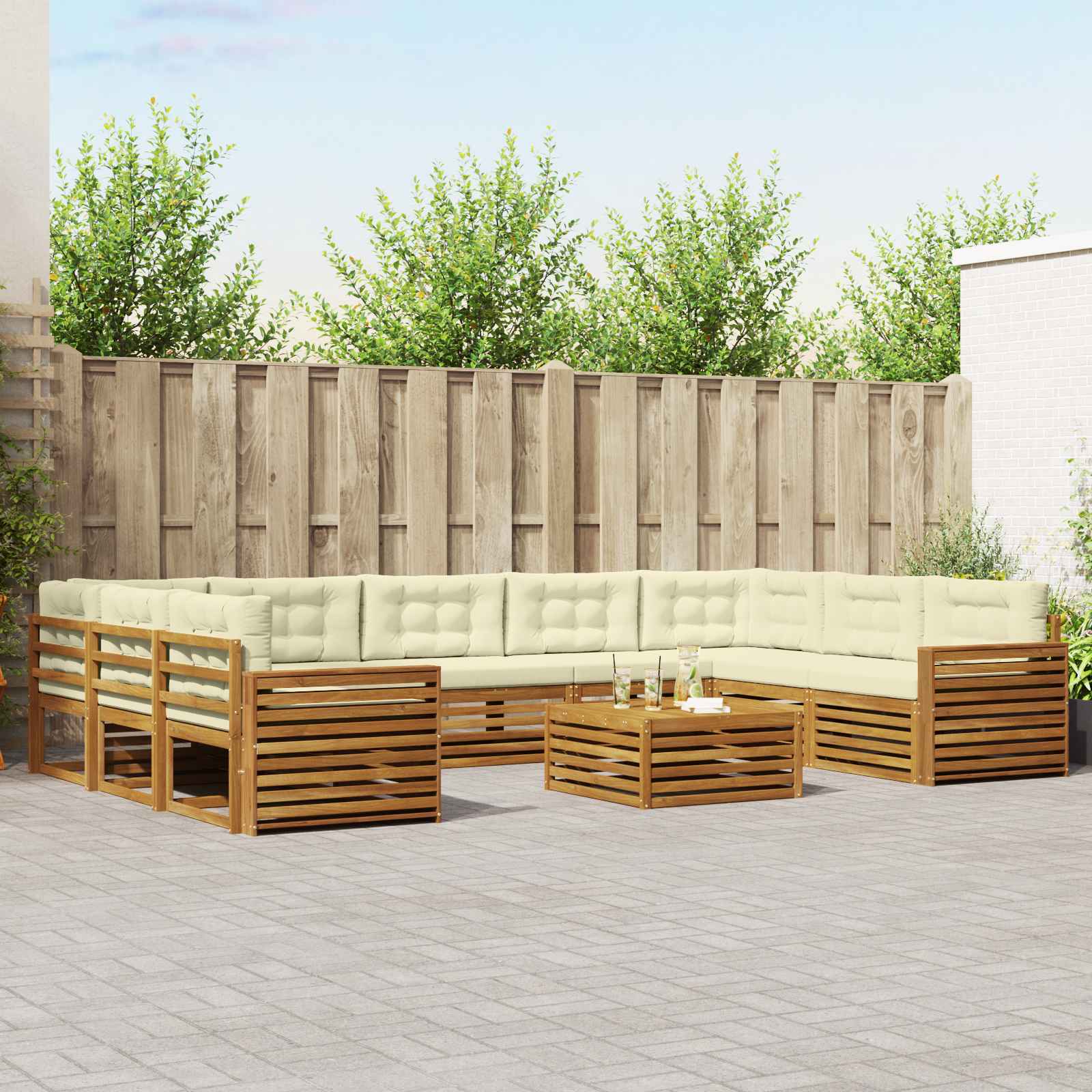 Outdoor-Sofagarnitur 10 pcs Natur und Creme Massivholz Akazie