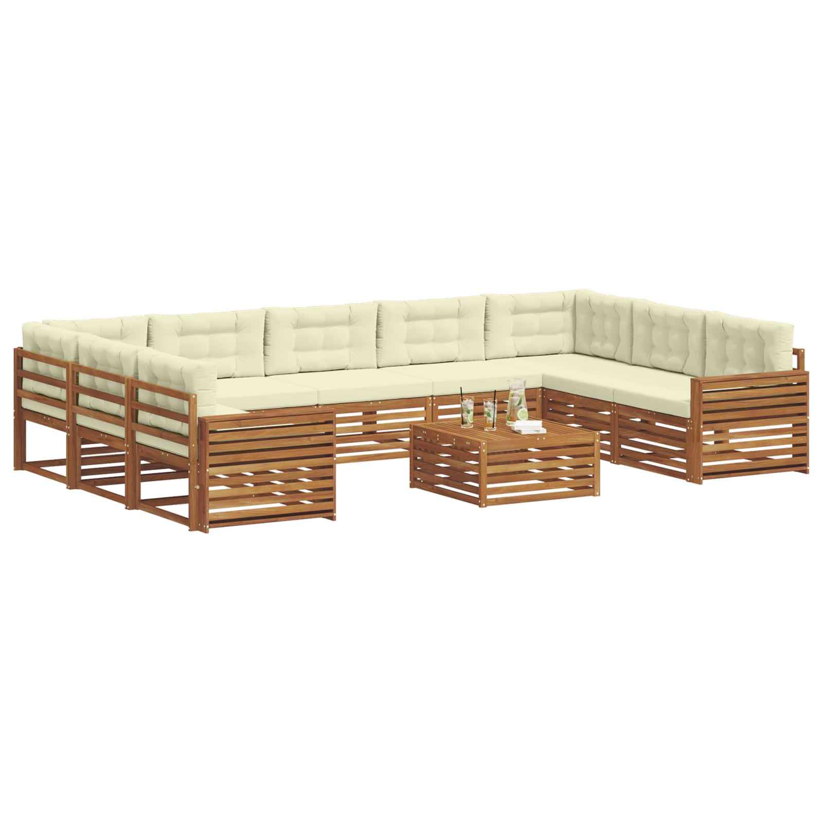 Outdoor-Sofagarnitur 10 pcs Natur und Creme Massivholz Akazie