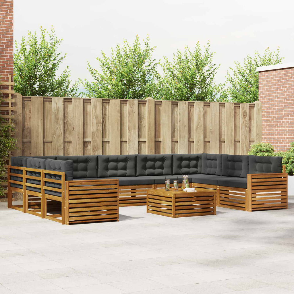 Outdoor-Sofagarnitur mit Kissen 10 pcs Natur und Anthrazit