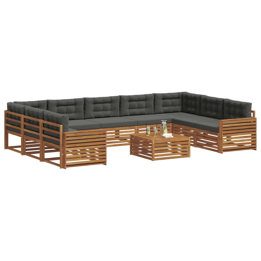 Outdoor-Sofagarnitur mit Kissen 10 pcs Natur und Anthrazit