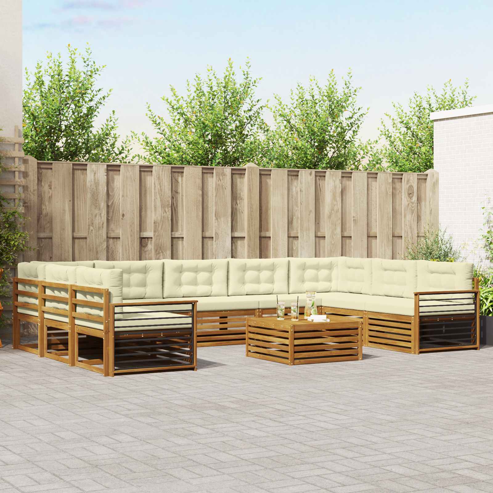 Outdoor-Sofagarnitur 10 pcs Natur und Creme Massivholz Akazie