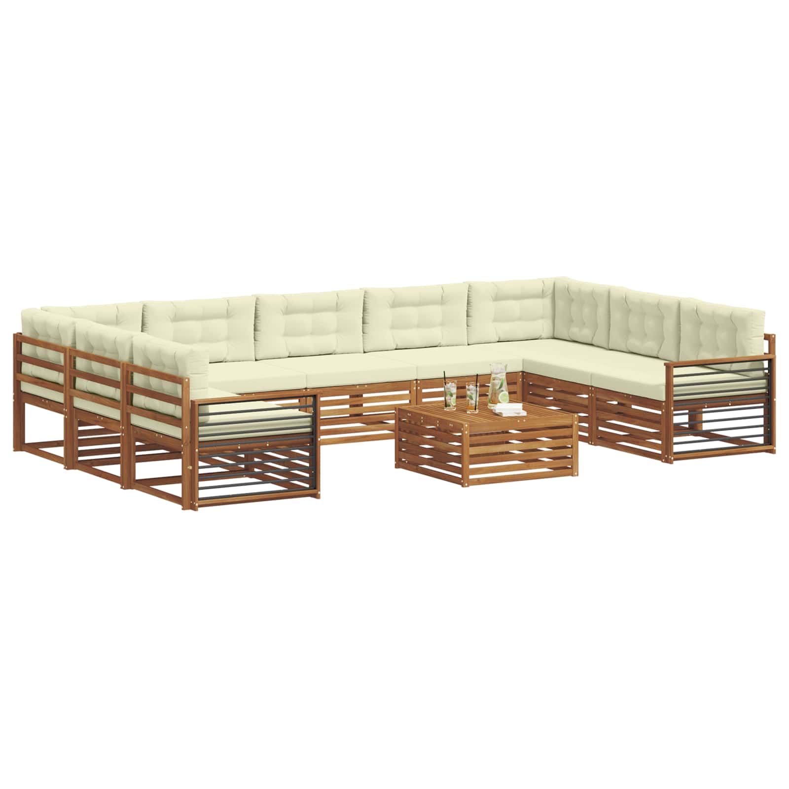 Outdoor-Sofagarnitur 10 pcs Natur und Creme Massivholz Akazie