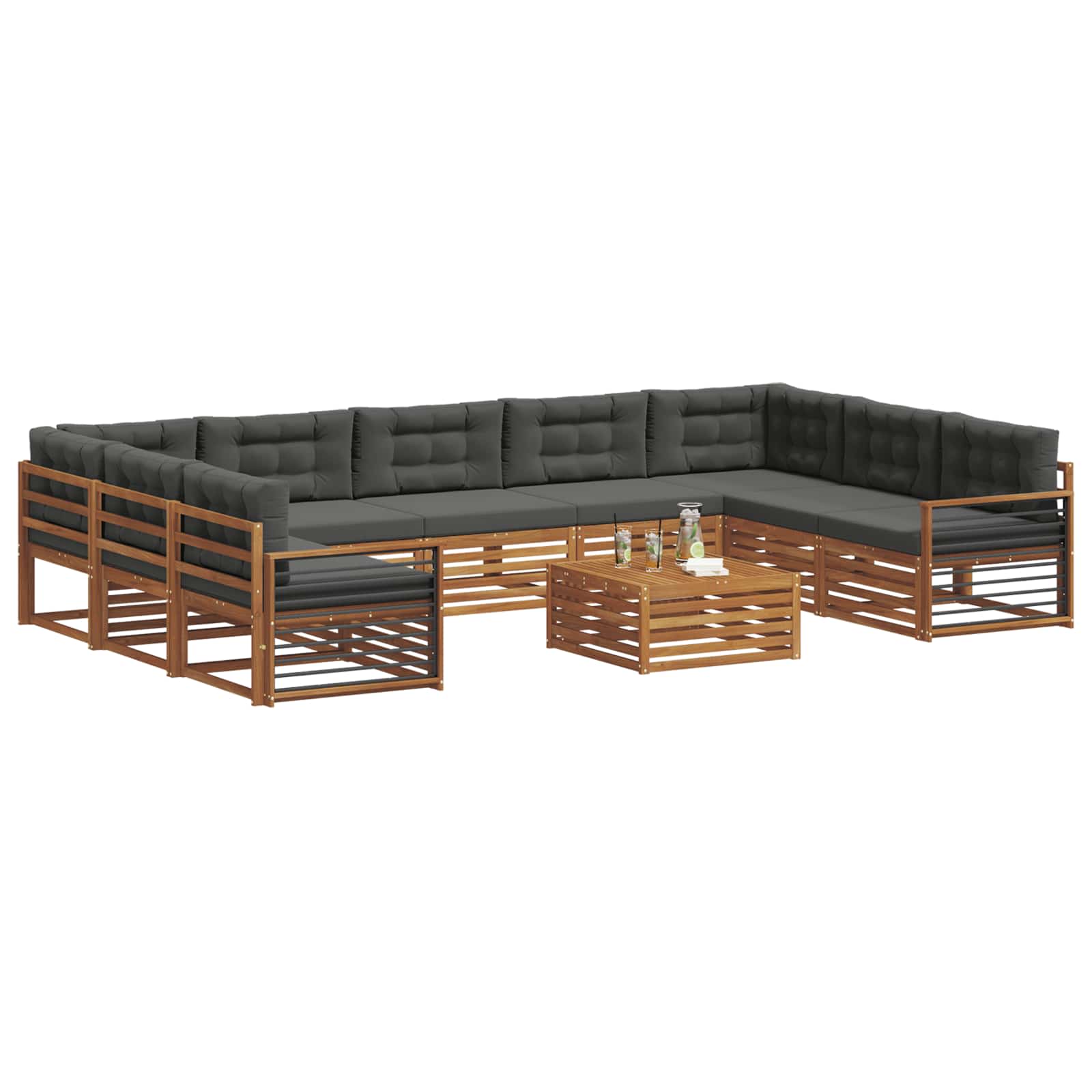 Outdoor-Sofagarnitur mit Kissen 10 pcs Natur und Anthrazit