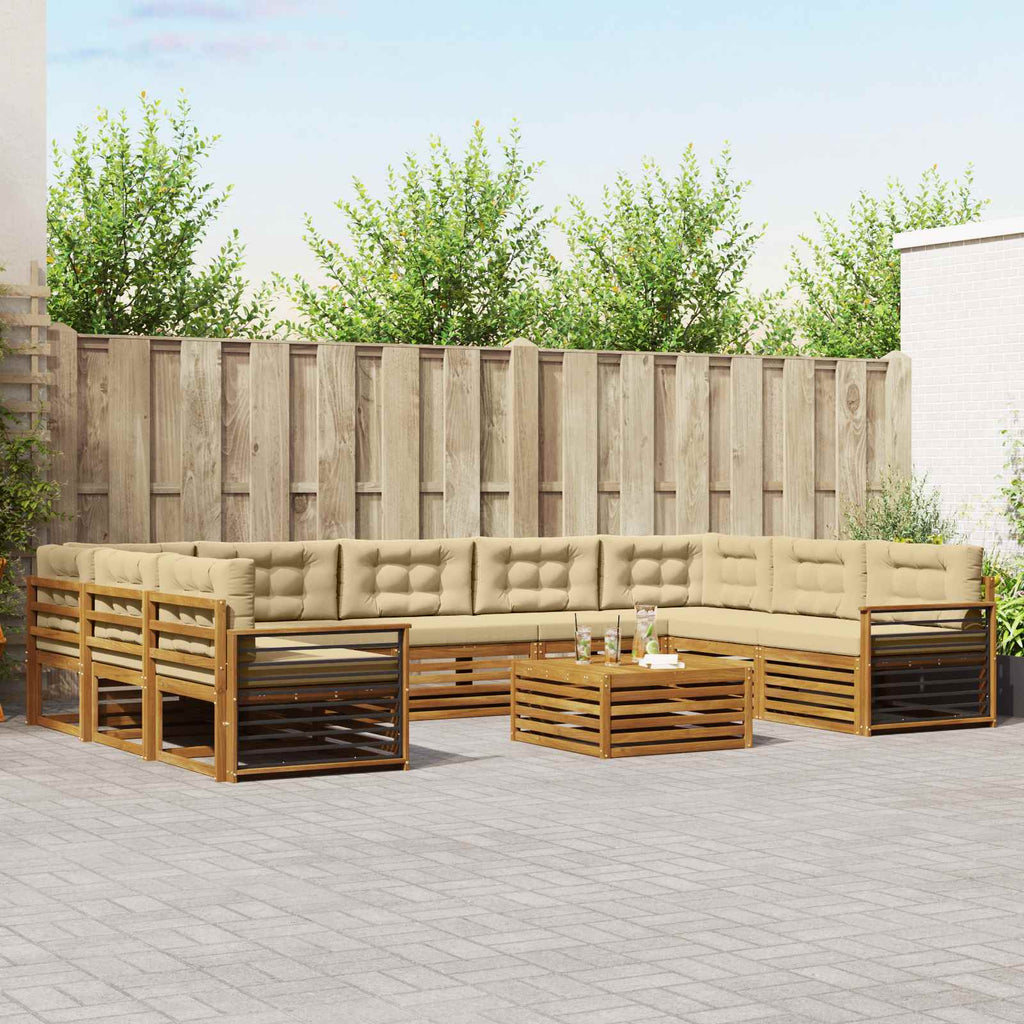 Outdoor-Sofagarnitur 10 pcs Natur und Beige Massivholz Akazie