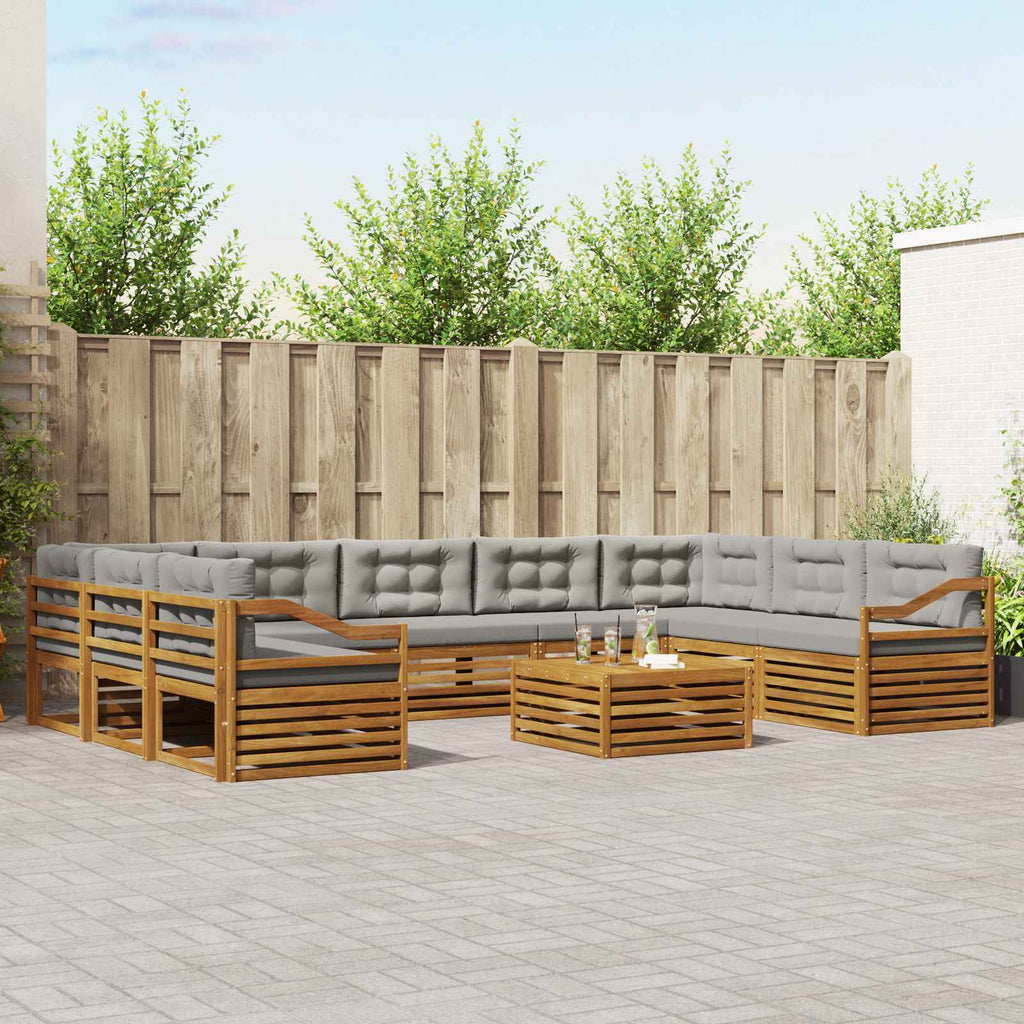 Outdoor-Sofagarnitur mit Kissen 10 pcs Natürlich und Hellgrau
