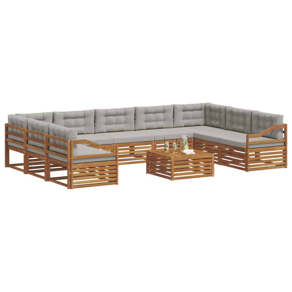 Outdoor-Sofagarnitur mit Kissen 10 pcs Natürlich und Hellgrau