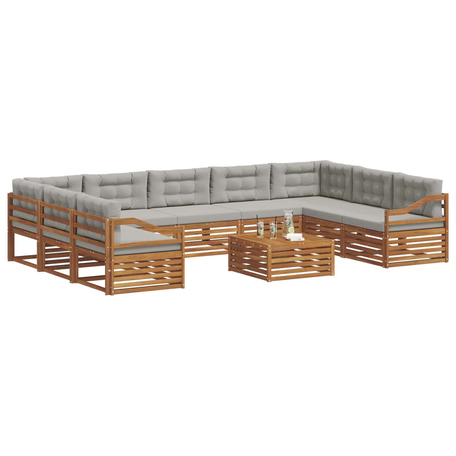 Outdoor-Sofagarnitur mit Kissen 10 pcs Natürlich und Hellgrau