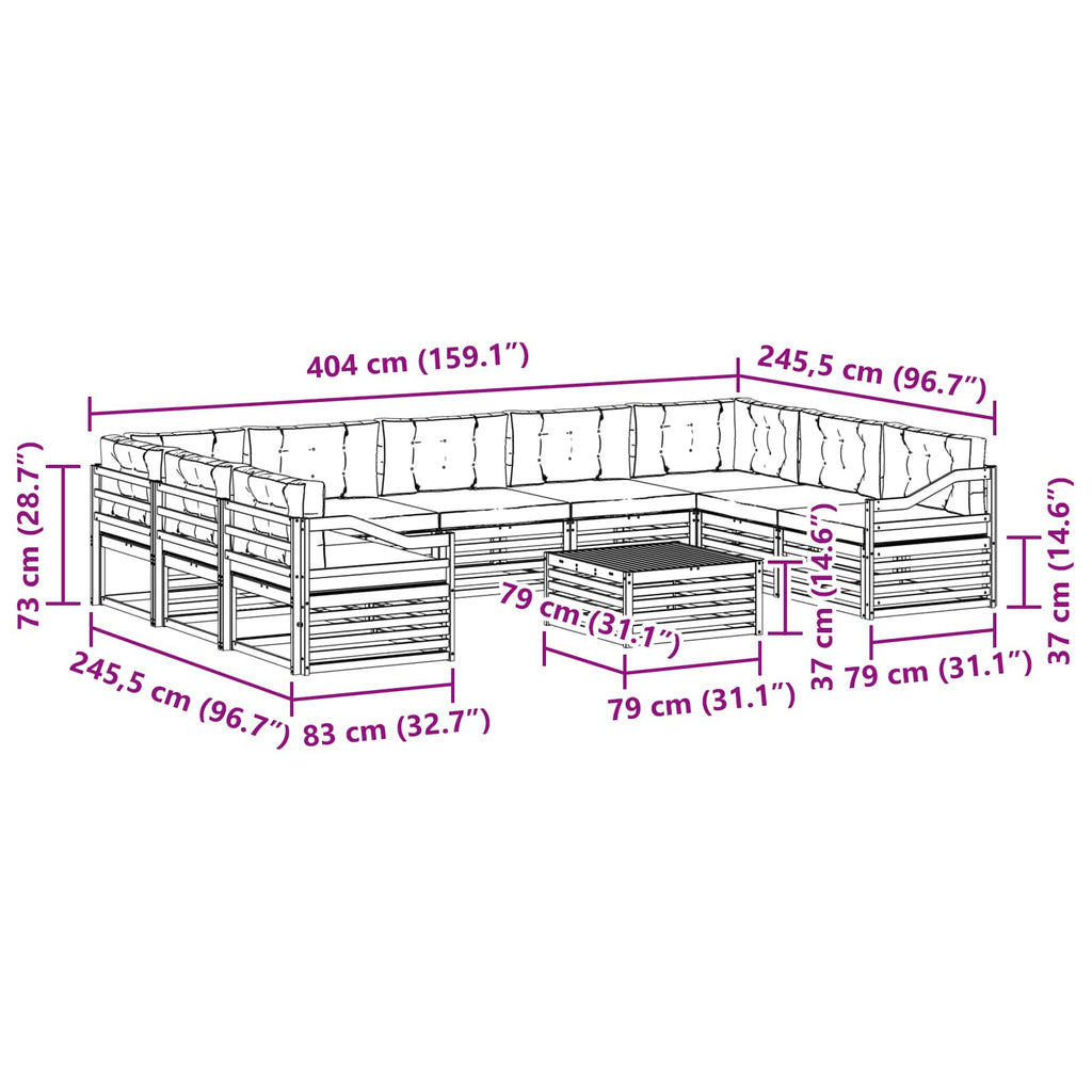 Outdoor-Sofagarnitur mit Kissen 10 pcs Natürlich und Hellgrau