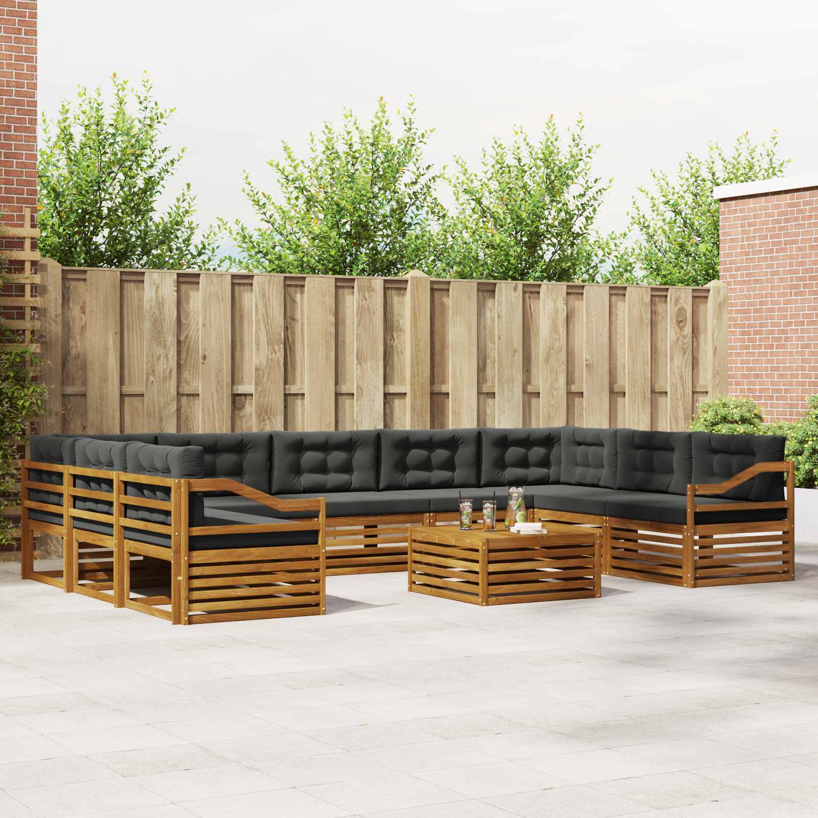 Outdoor-Sofagarnitur mit Kissen 10 pcs Natur und Anthrazit