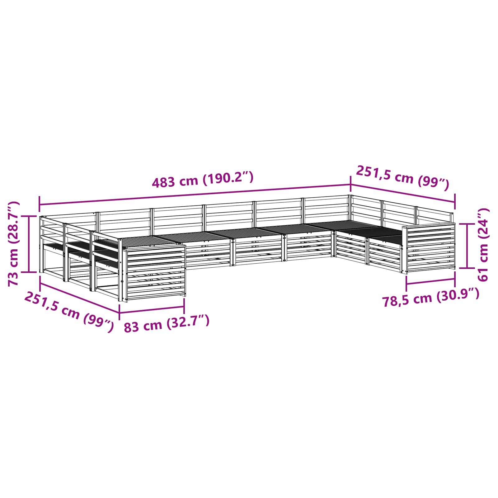 Sofagarnituren 10 pcs Natur Massivholz Akazie