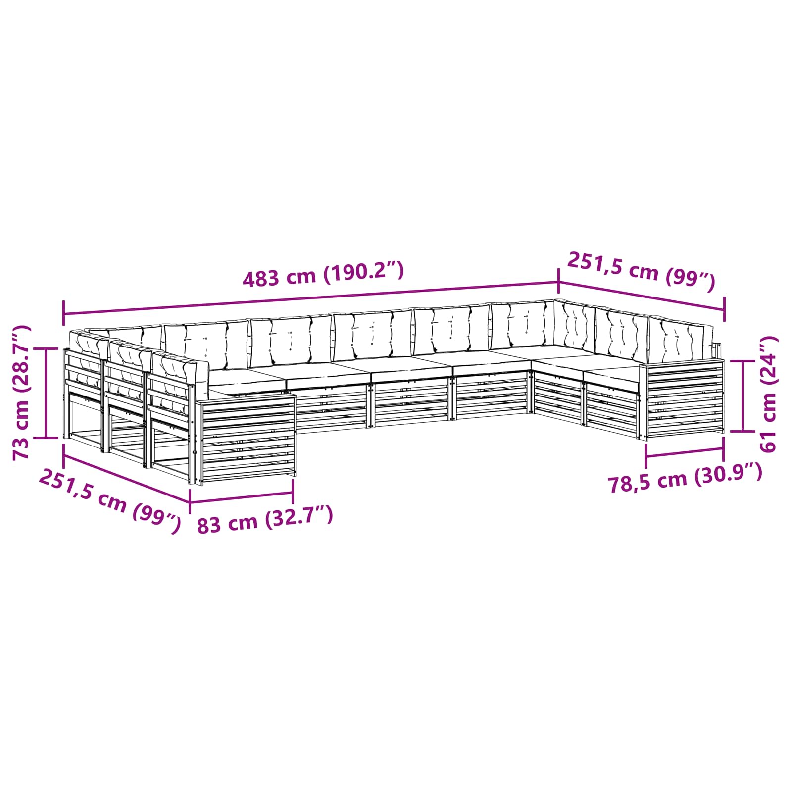 Sofagarnituren 6 pcs Natur und Anthrazit Massivholz Akazie