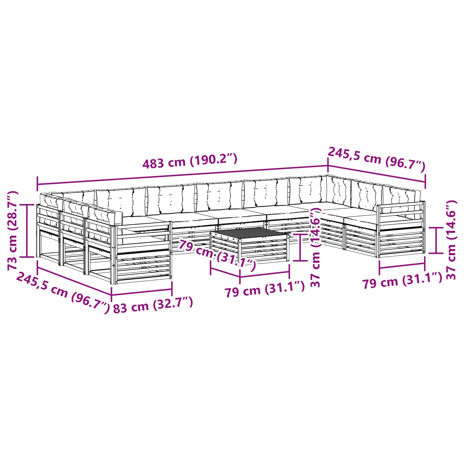 Sofagarnituren 11 pcs Natur und Creme Massivholz Akazie