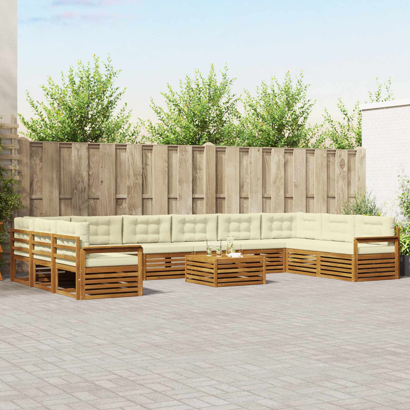 Sofagarnituren 11 pcs Natur und Creme Massivholz Akazie