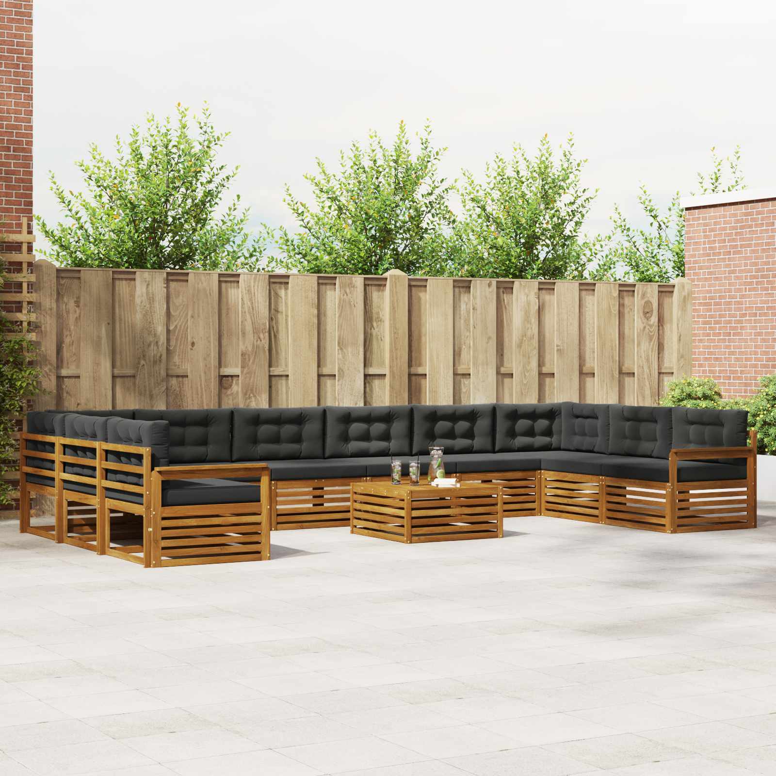 Sofagarnituren 11 pcs Natur und Anthrazit Massivholz Akazie