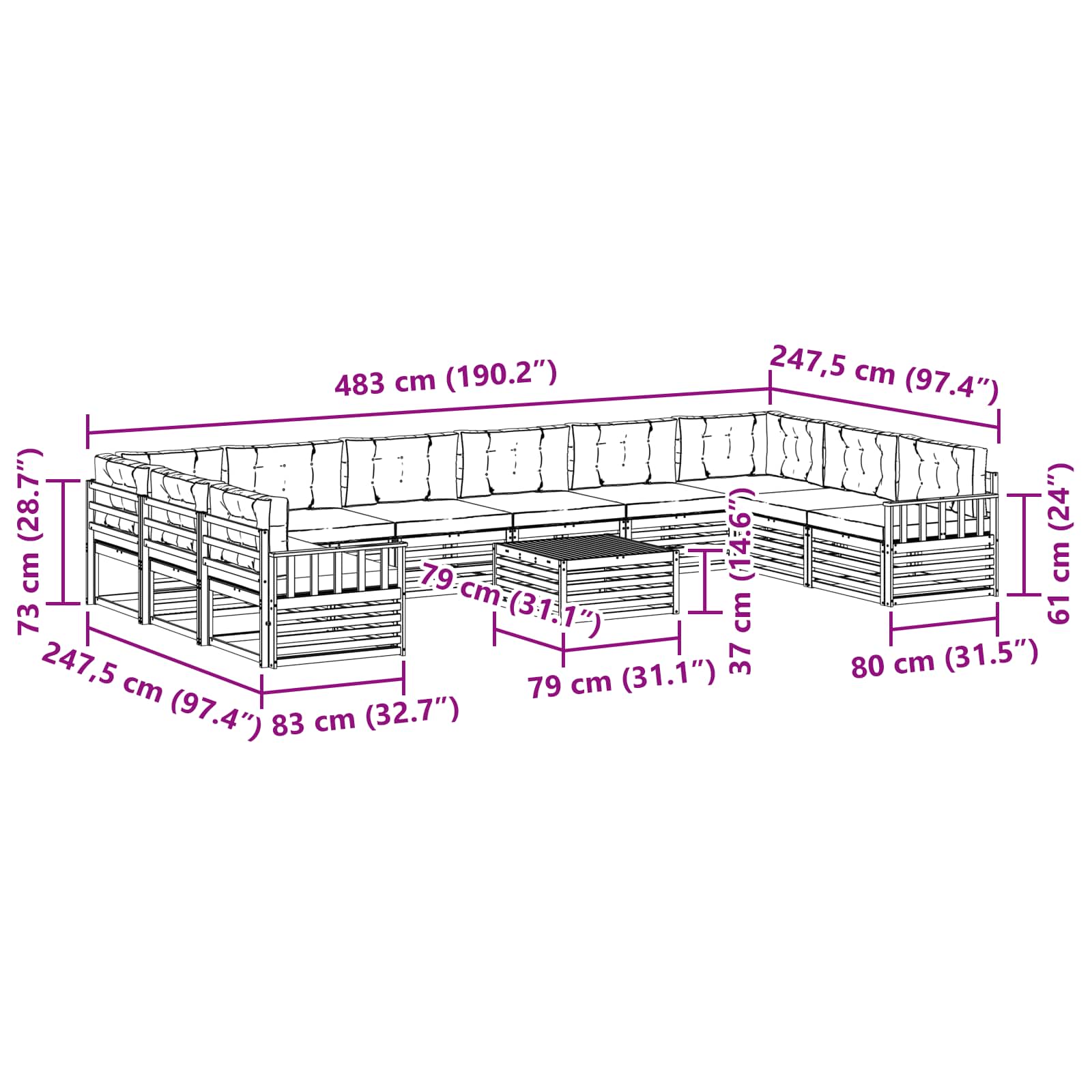 Sofagarnituren 11 pcs Natur und Anthrazit Massivholz Akazie