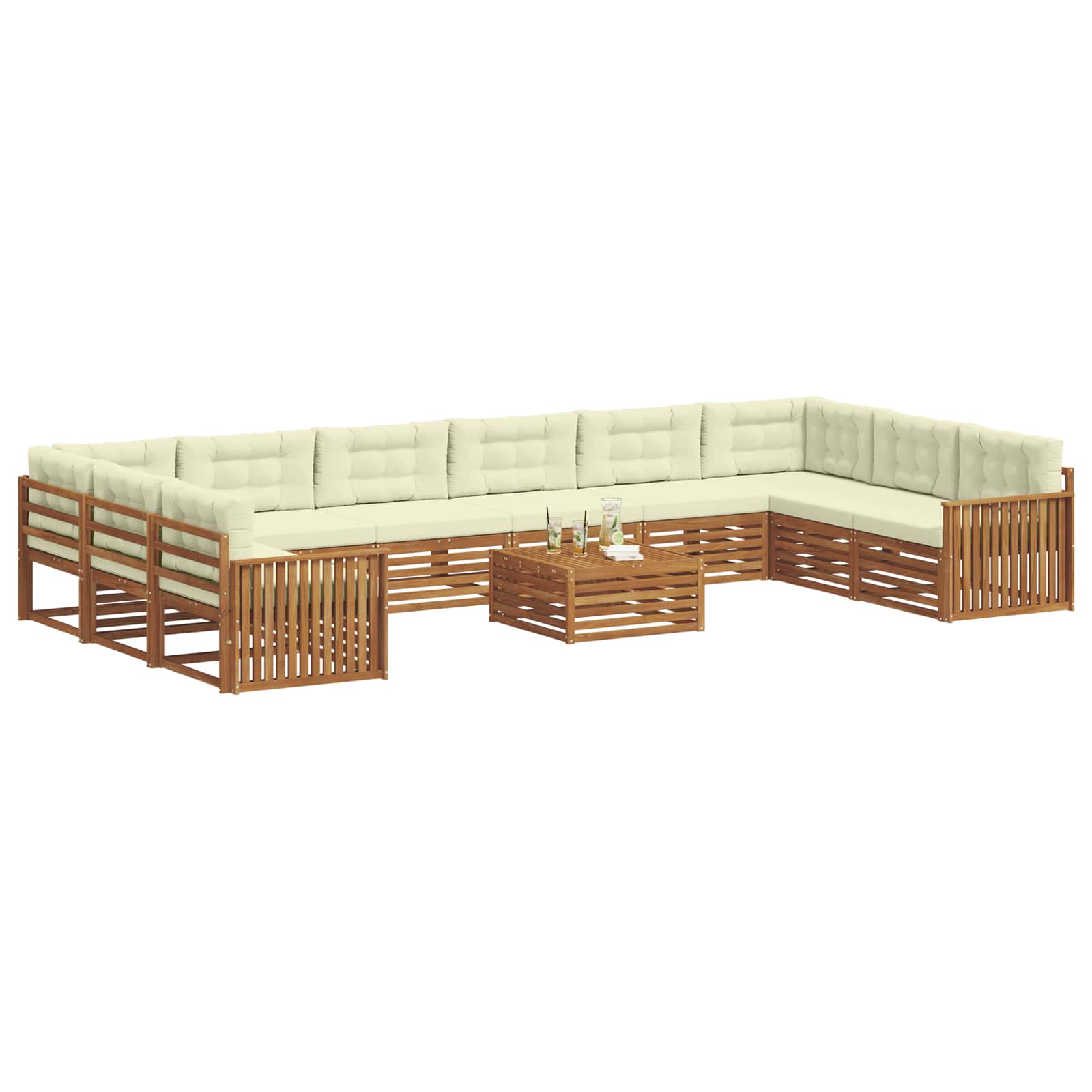 Sofagarnituren 11 pcs Natur und Creme Massivholz Akazie