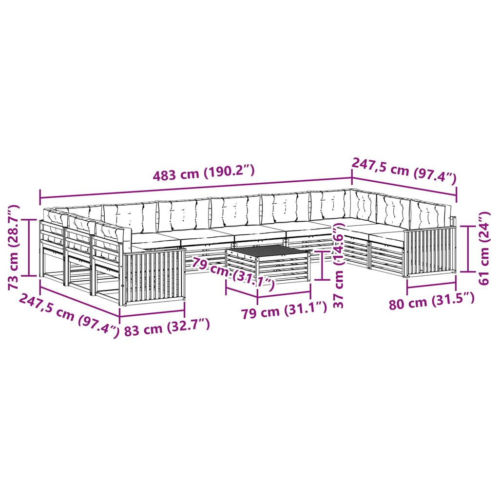 Sofagarnituren 11 pcs Natur und Creme Massivholz Akazie