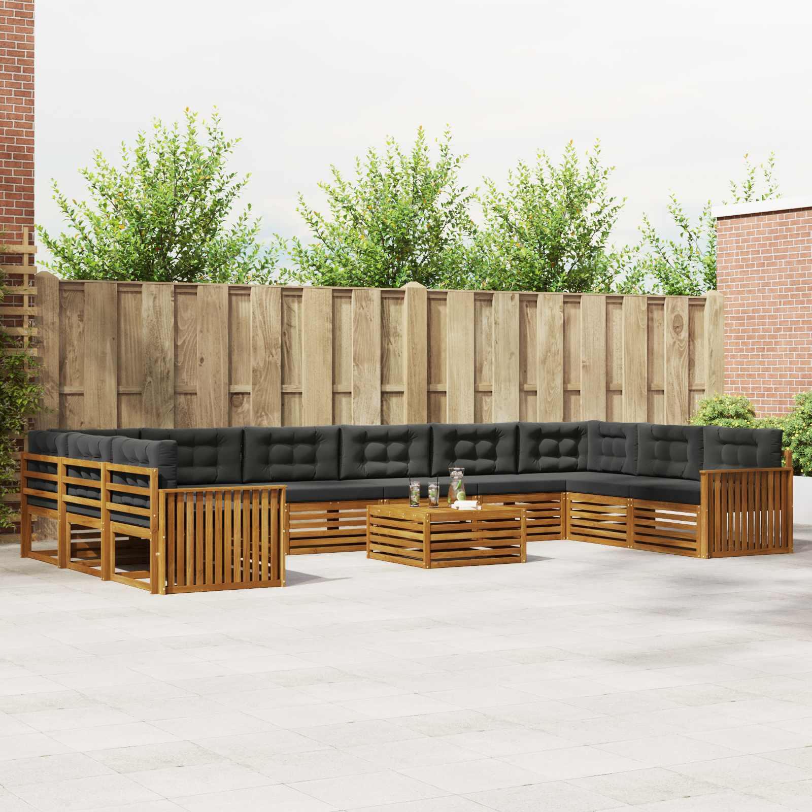 Sofagarnituren 11 pcs Natur und Anthrazit Massivholz Akazie