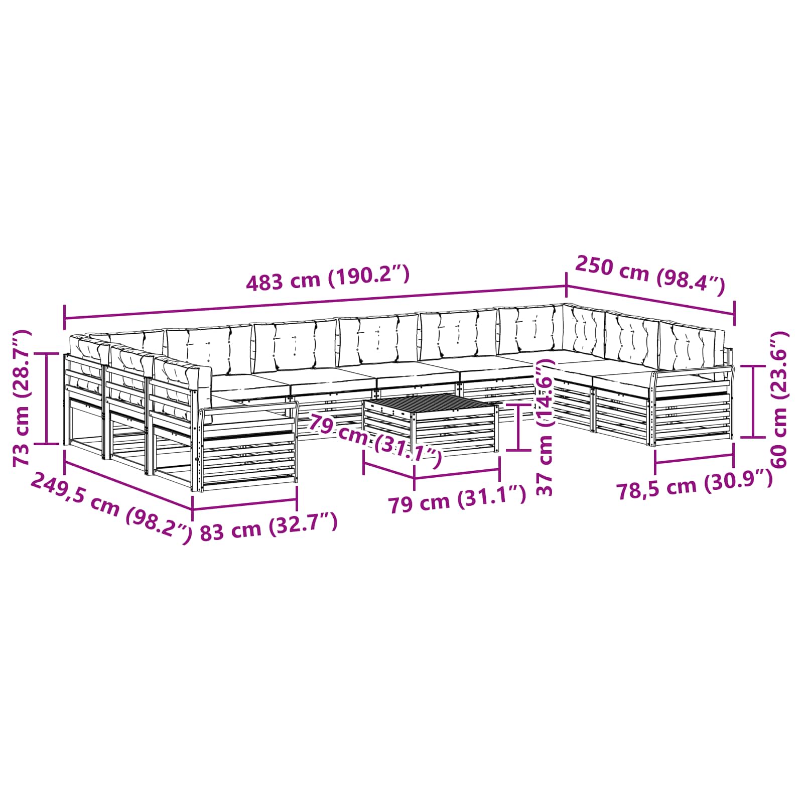 Sofagarnituren 11 pcs Natur und Creme Massivholz Akazie