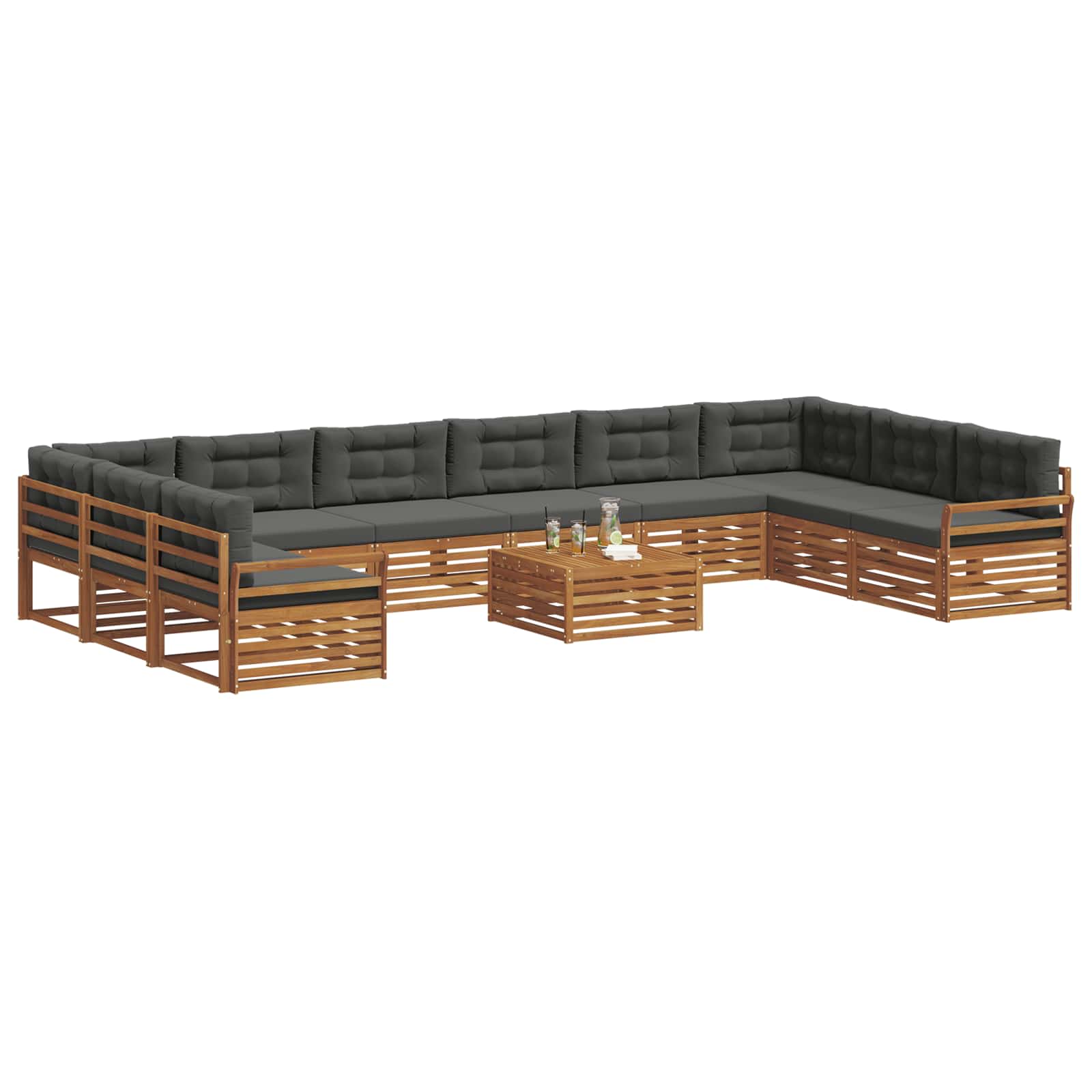 Sofagarnituren 11 pcs Natur und Anthrazit Massivholz Akazie