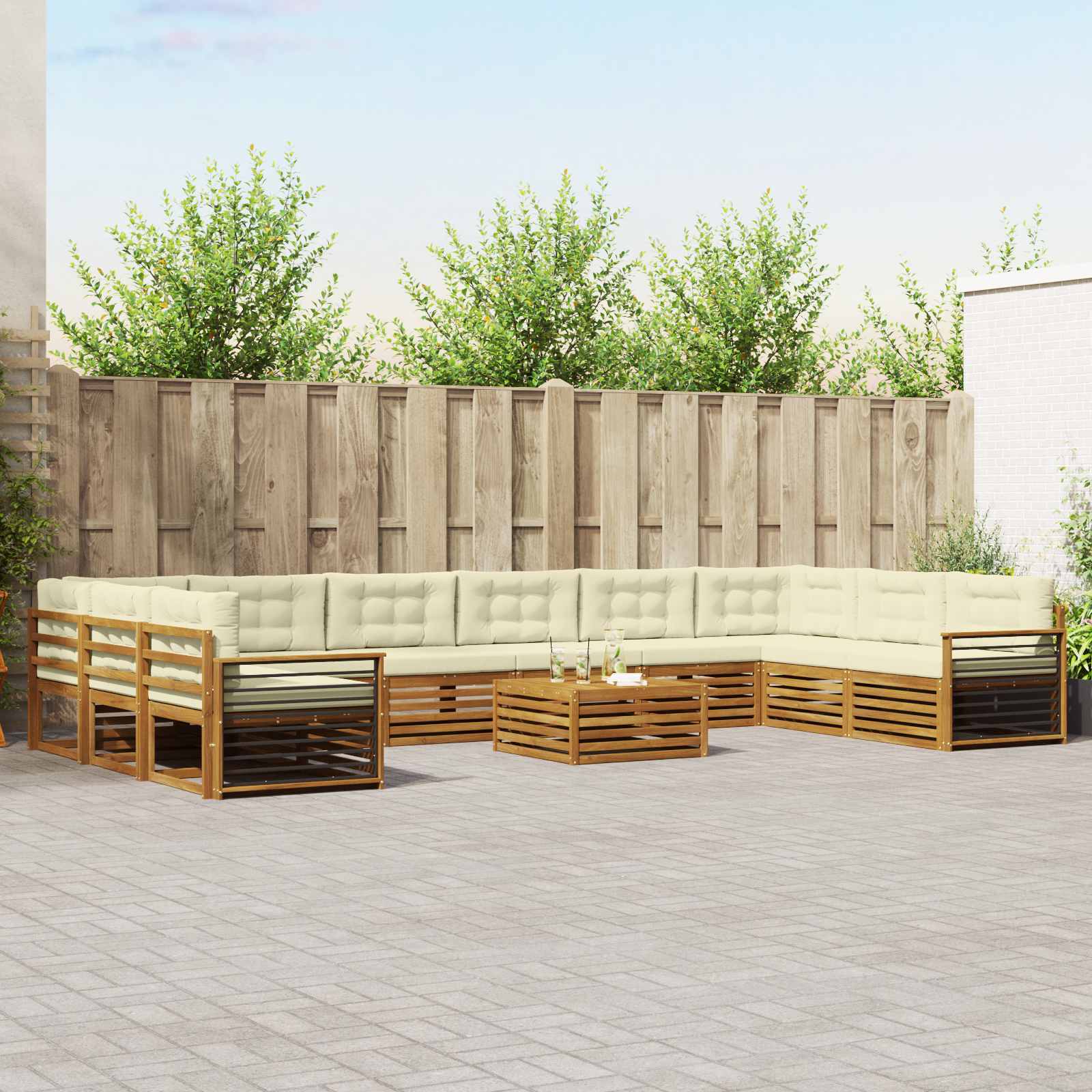 Sofagarnituren 11 pcs Natur und Creme Massivholz Akazie
