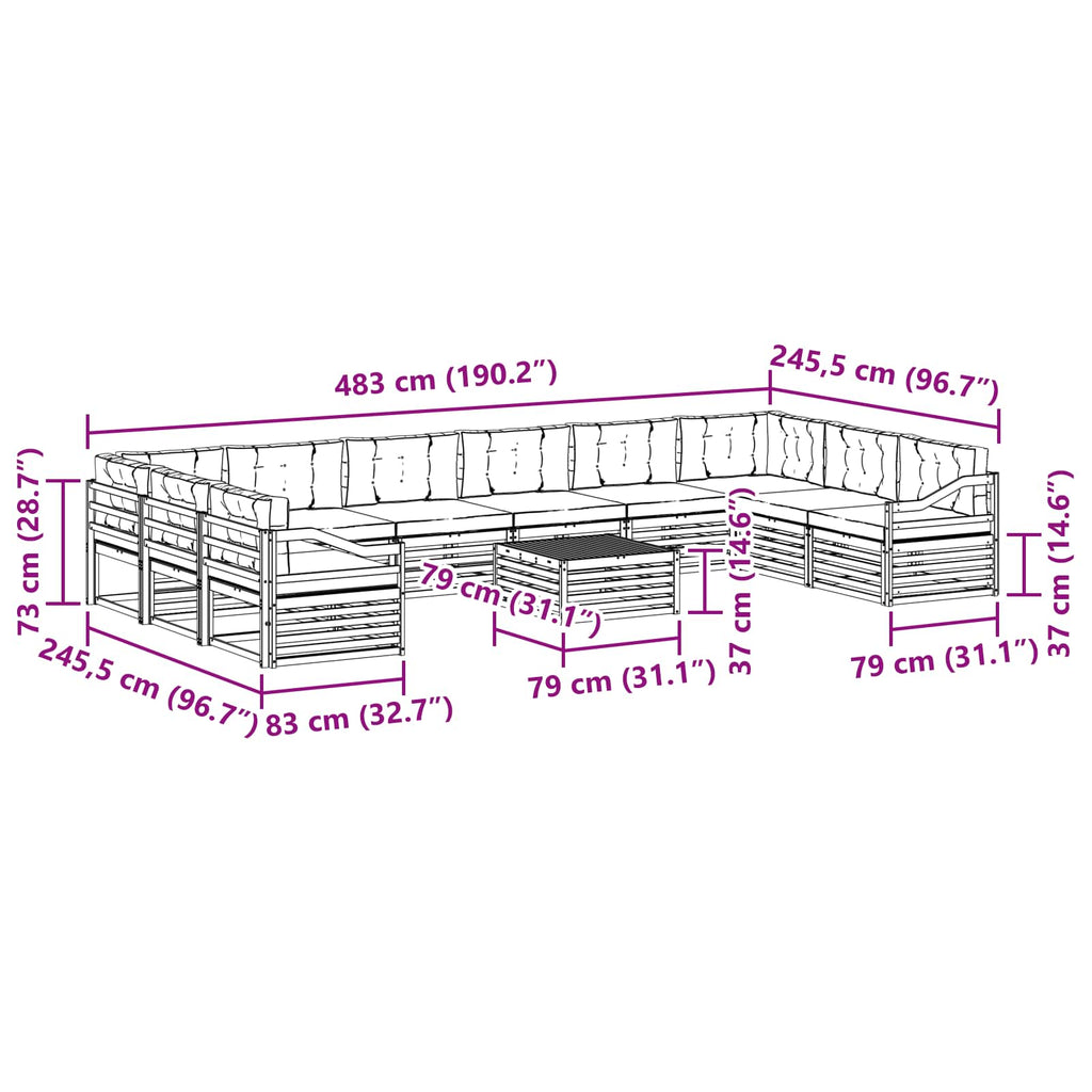 Sofagarnituren 11 pcs Natur und Creme Massivholz Akazie