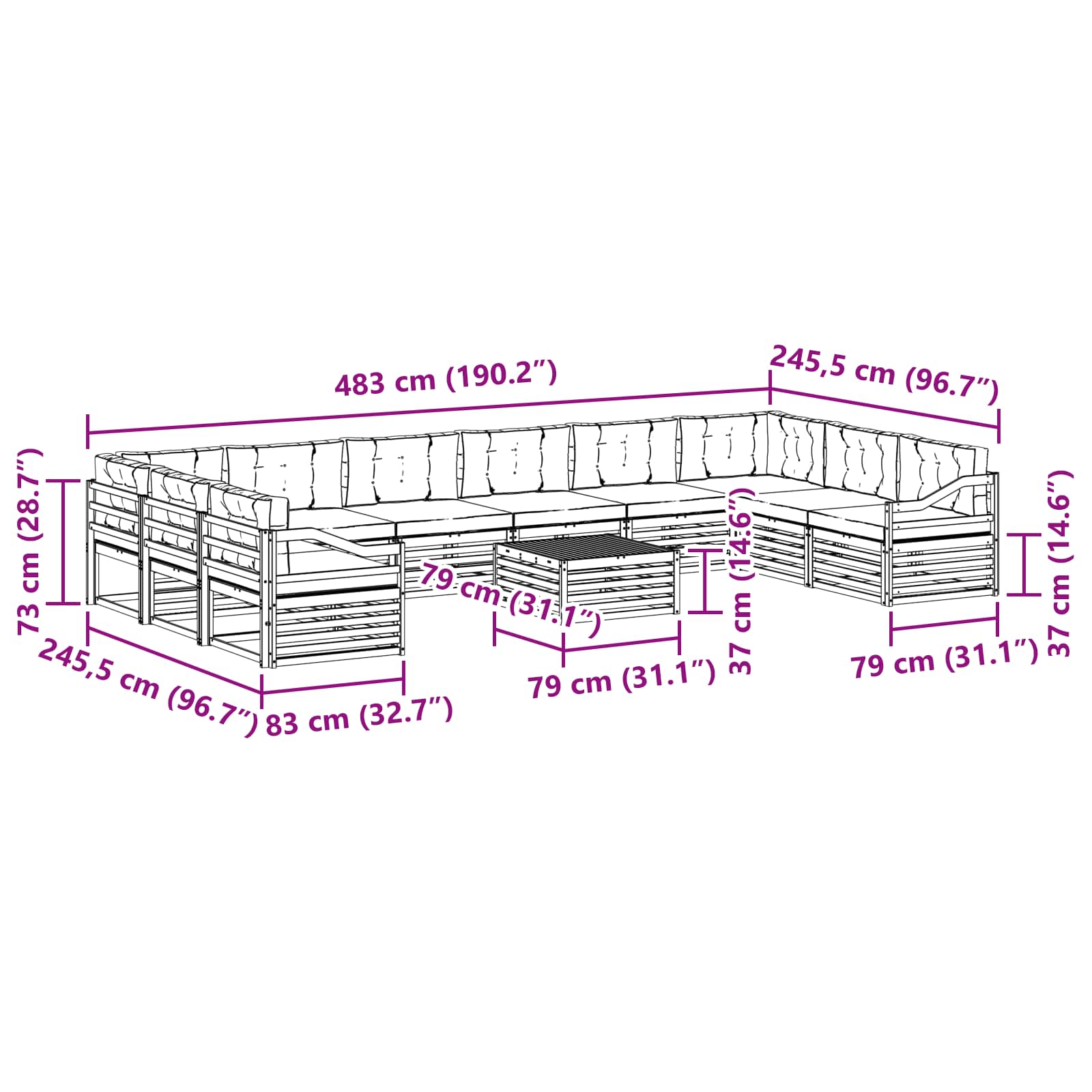 Sofagarnituren 11 pcs Natur und Anthrazit Massivholz Akazie