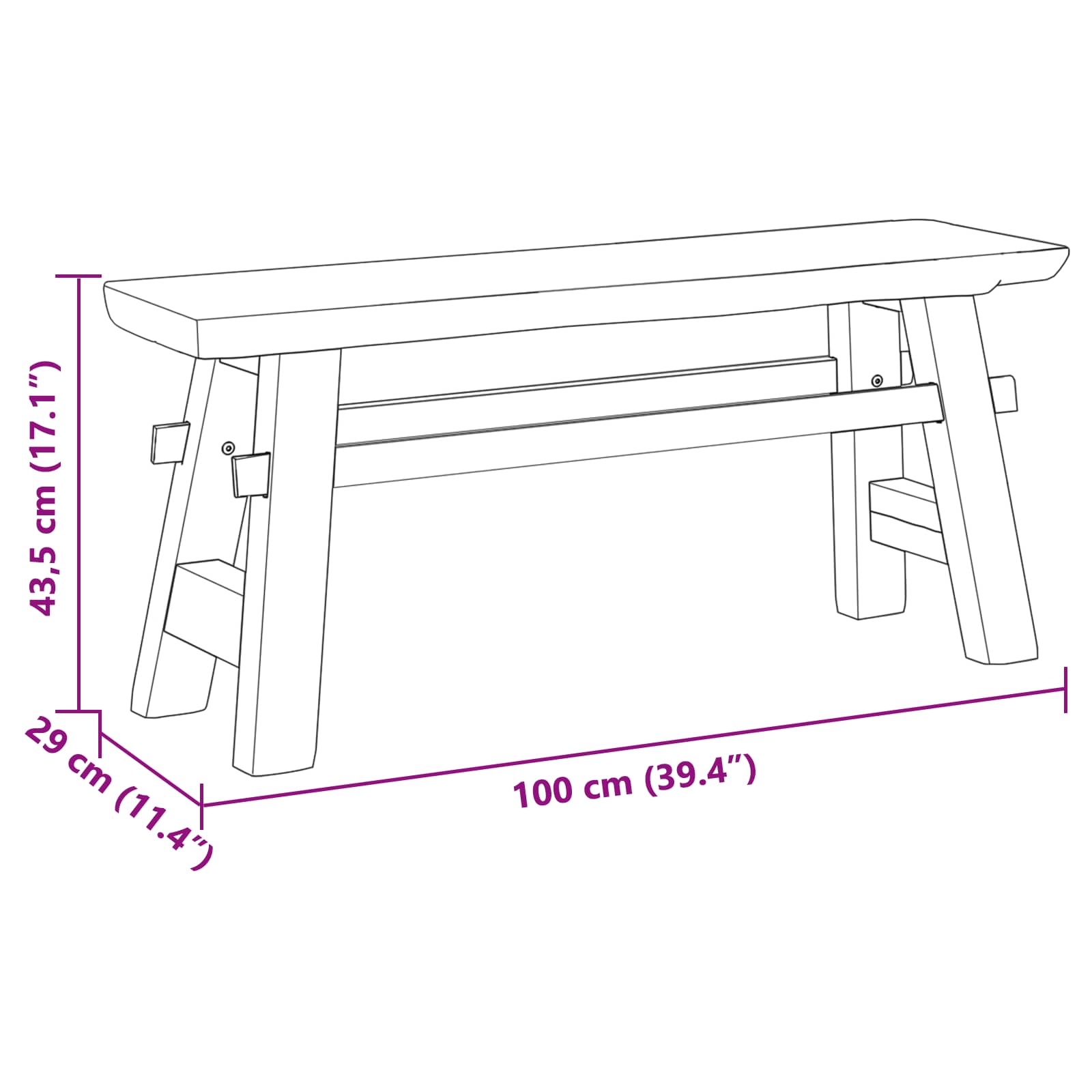 Bank Natur 100 x 29 x 43,5 cm Massivholz Teak