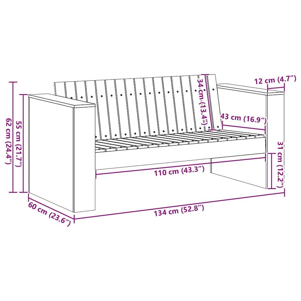 Garten-Sofa Grün 134 x 60 x 62 cm Massives Kiefernholz