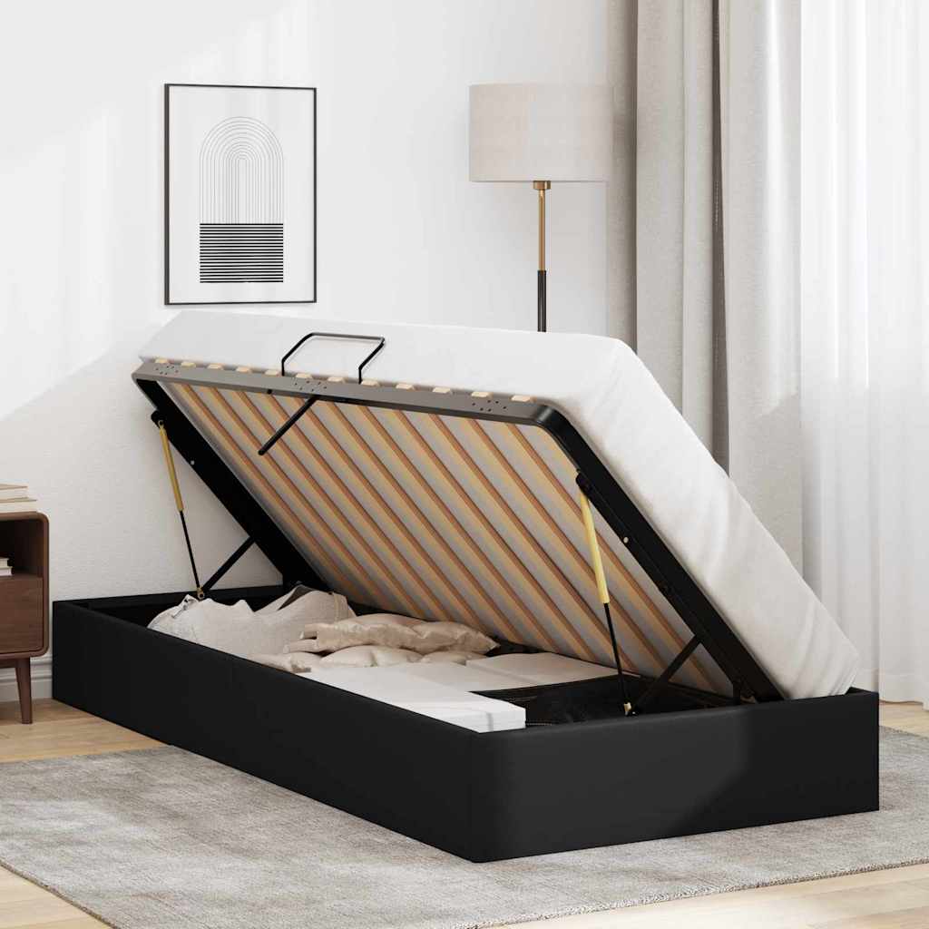 Aufbewahrungsbett mit Speicher Schwarz 100 x 190 cm Kunstleder