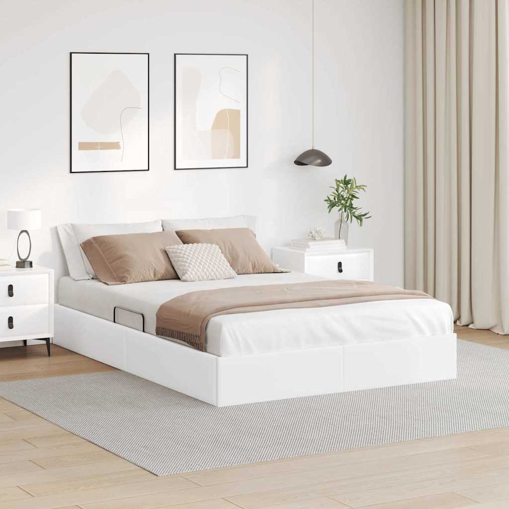 Aufbewahrungsbett mit Speicher Reinweiß 153 x 203 cm Kunstleder
