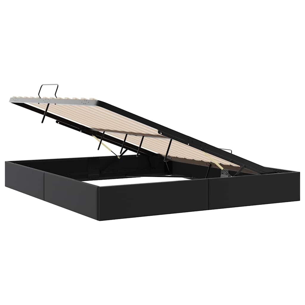 Aufbewahrungsbett mit Speicher Schwarz 193 x 203 cm Kunstleder