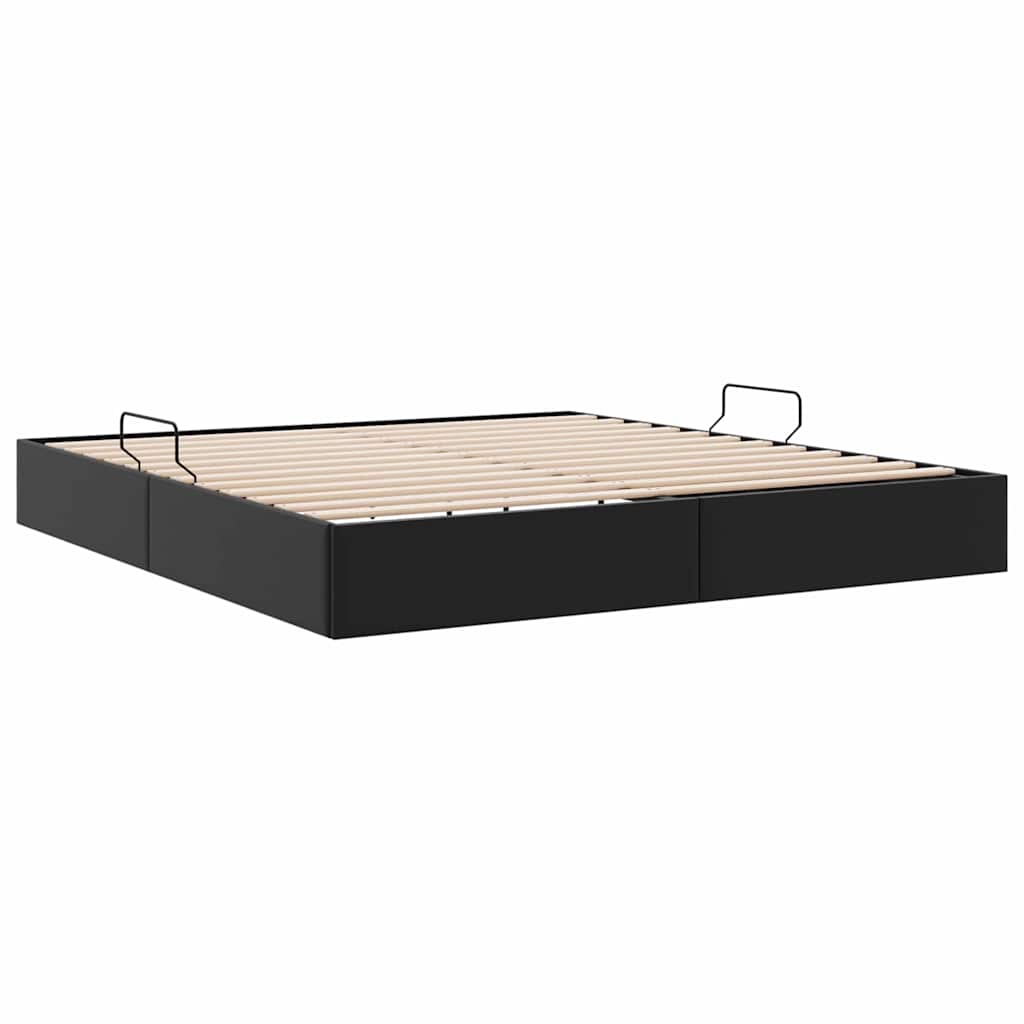 Aufbewahrungsbett mit Speicher Schwarz 193 x 203 cm Kunstleder