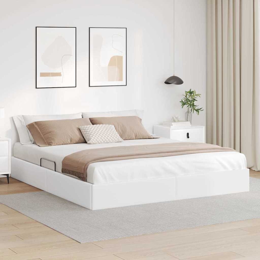Aufbewahrungsbett mit Speicher Reinweiß 193 x 203 cm Kunstleder