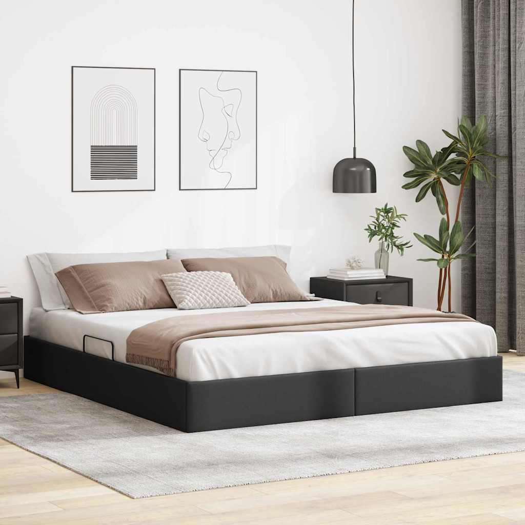 Aufbewahrungsbett mit Speicher Schwarz 183 x 213 cm Kunstleder