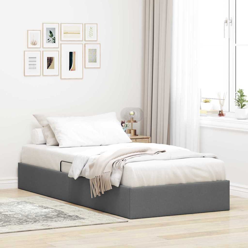 Aufbewahrungsbett mit Speicher Dunkelgrau 100 x 190 cm Stoff