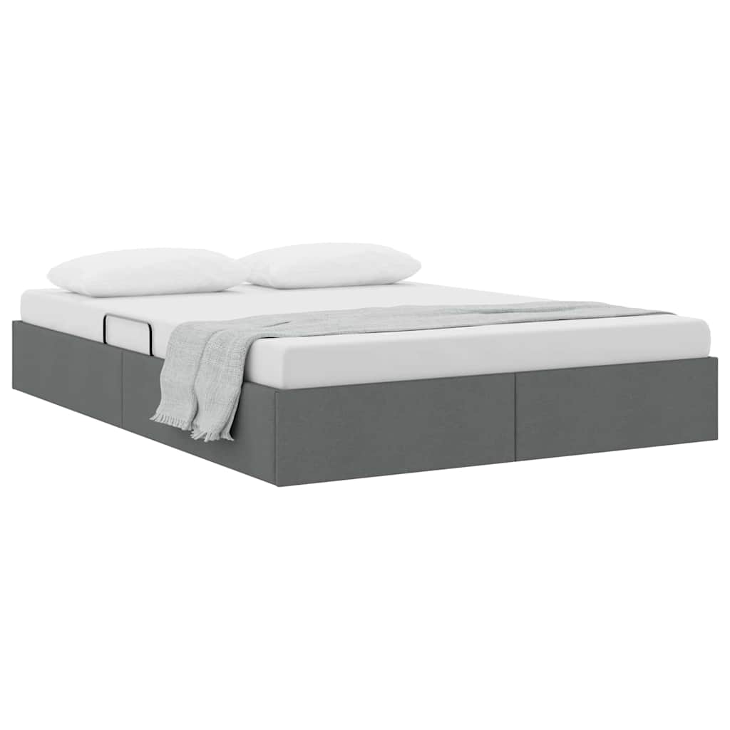 Aufbewahrungsbett mit Speicher Dunkelgrau 153 x 203 cm Stoff