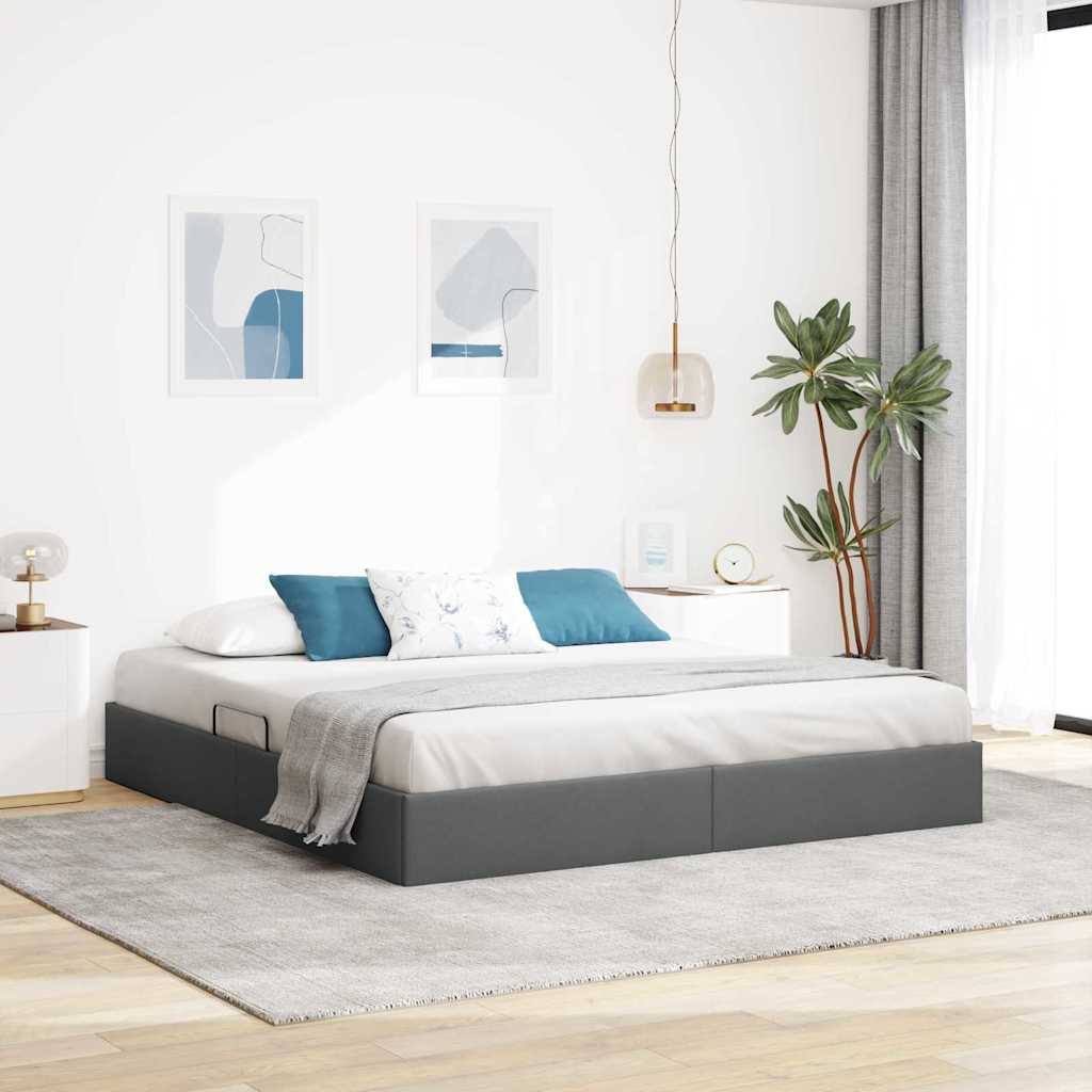 Aufbewahrungsbett mit Speicher Dunkelgrau 193 x 203 cm Stoff