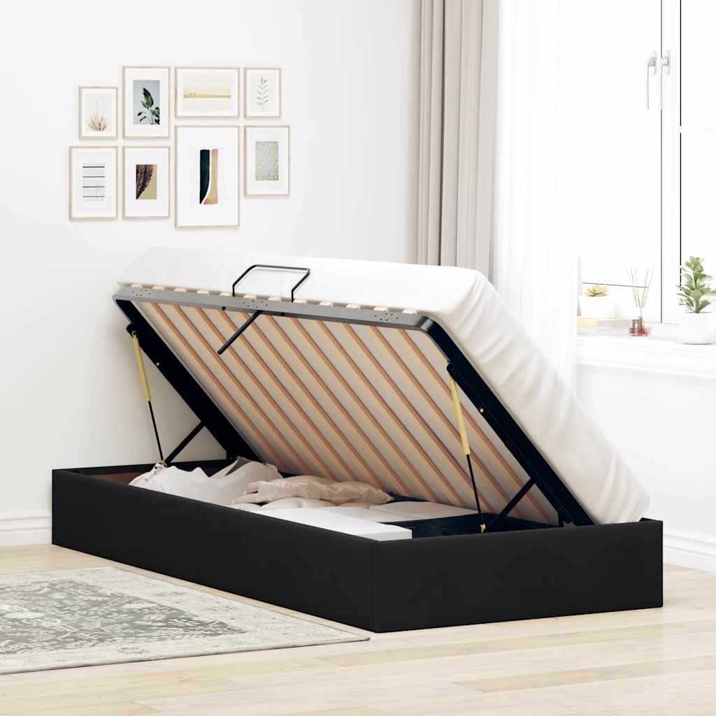Aufbewahrungsbett mit Speicher Schwarz 90 x 190 cm Samt