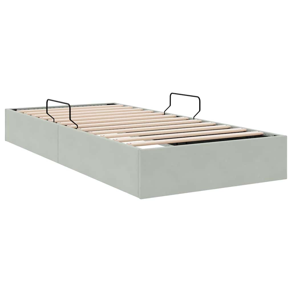 Aufbewahrungsbett mit Speicher Hellgrau 100 x 190 cm Samt
