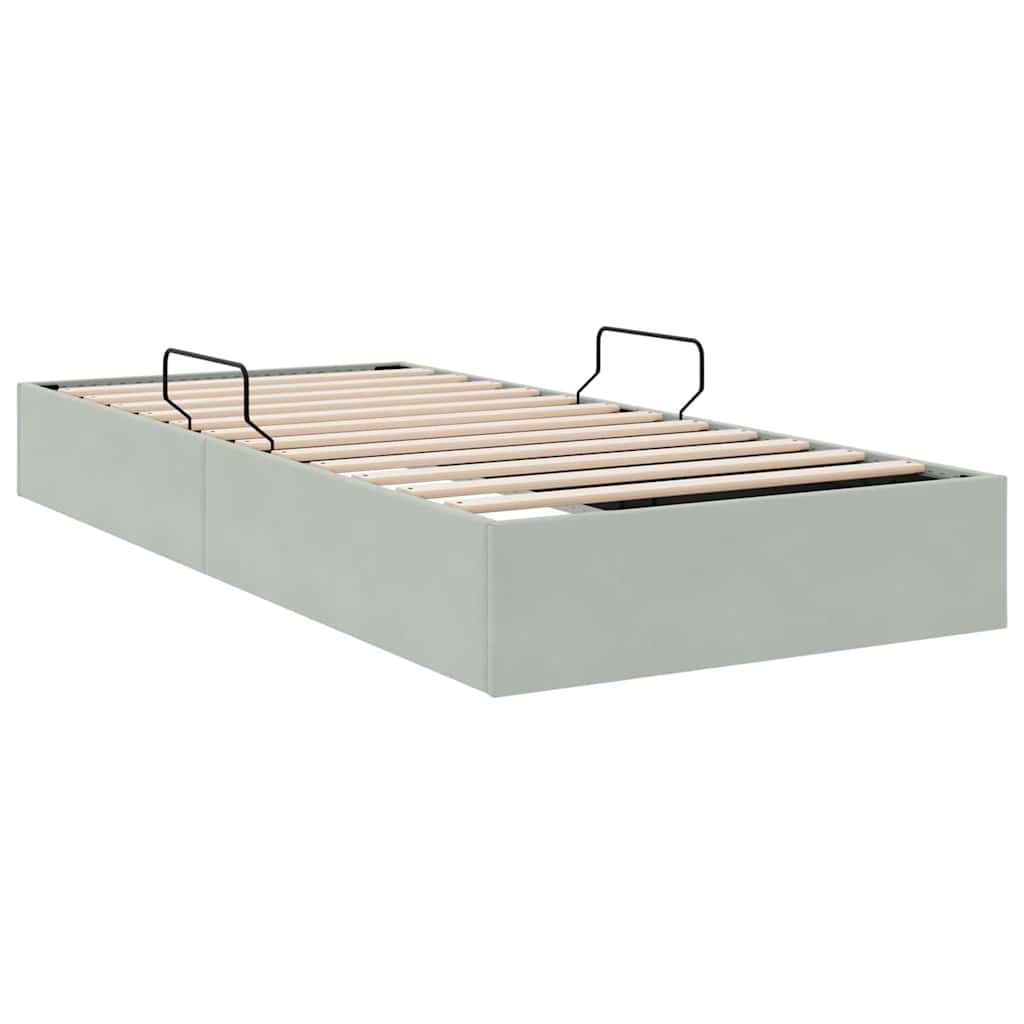 Aufbewahrungsbett mit Speicher Hellgrau 100 x 190 cm Samt