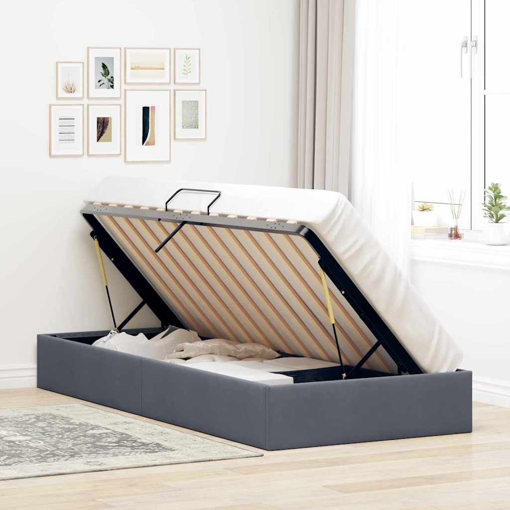 Aufbewahrungsbett mit Speicher Dunkelgrau 100 x 203 cm Samt