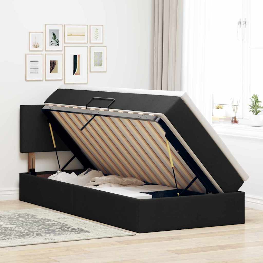 Aufbewahrungsbett mit Matratze mit Kopfteil Schwarz 90 x 190 cm